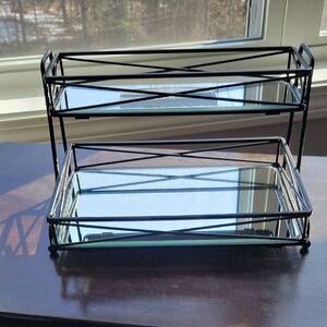 Black Metal and Glass Two-Tier Vanity Tray - Home Bath
